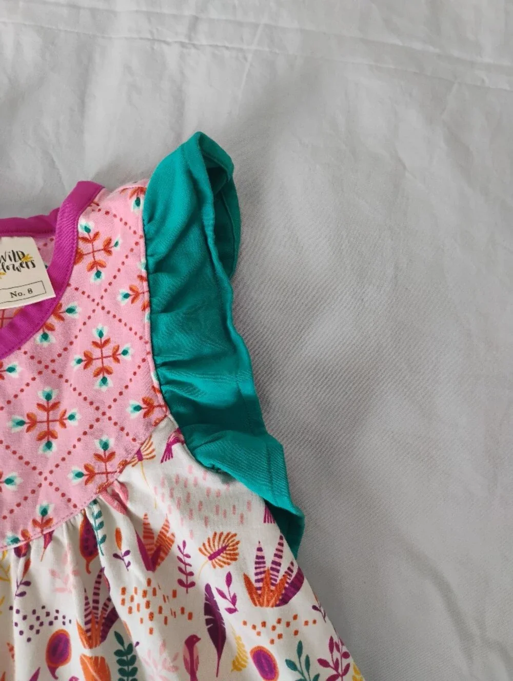 Wildflowers Teal & Pink Floral Ruffle Sleeve Dress Tunic Sz 8